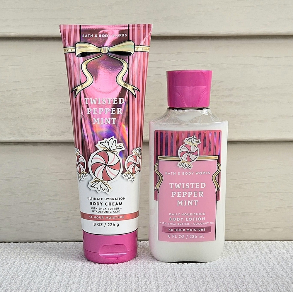 Bath & Body Works Set - Twisted Peppermint Body Cream and Lotion - 8 oz. each